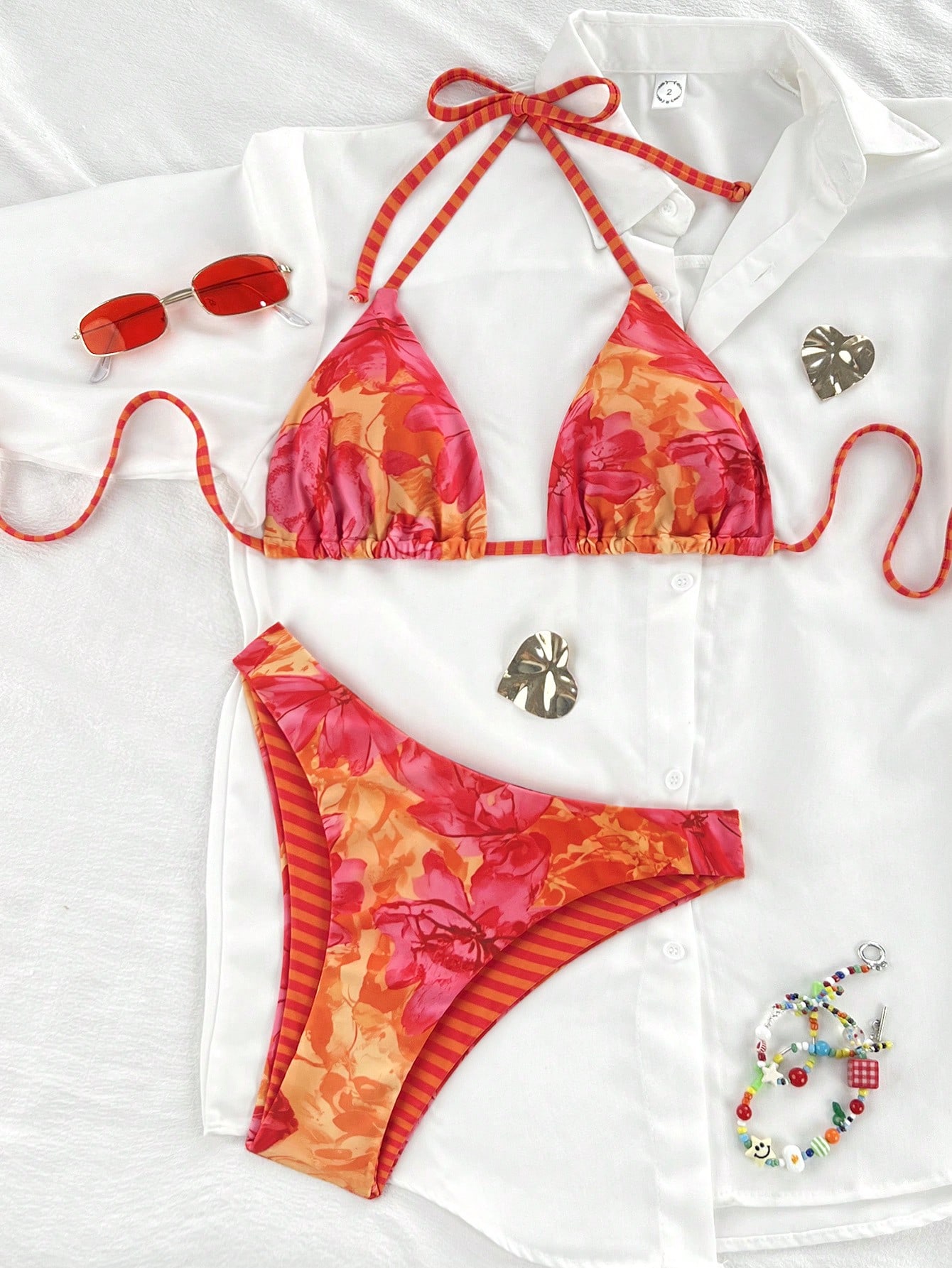 Swim Mod Women's Summer Beach Vacation Red Plaid Bow Decor White Trim Halter Tie Back Sexy Bikini Set Set - image 10