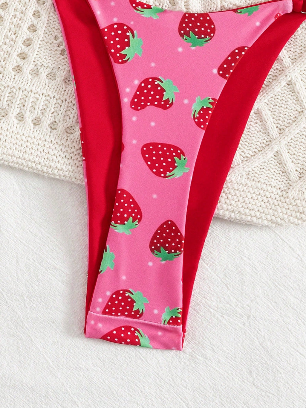 2pcs/Set Fruit Allover Print Strawberry Sexy Backless Tie Bikini Set, For Beach,