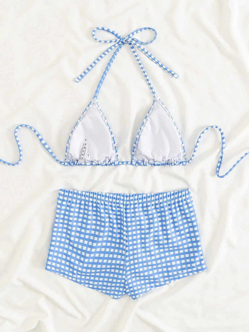 Swim Mod Fruit Print Halter Neck Backless Bikini & Plaid Shorts, 2pcs/Set Women Beach Swimsuit For Summer - image 13