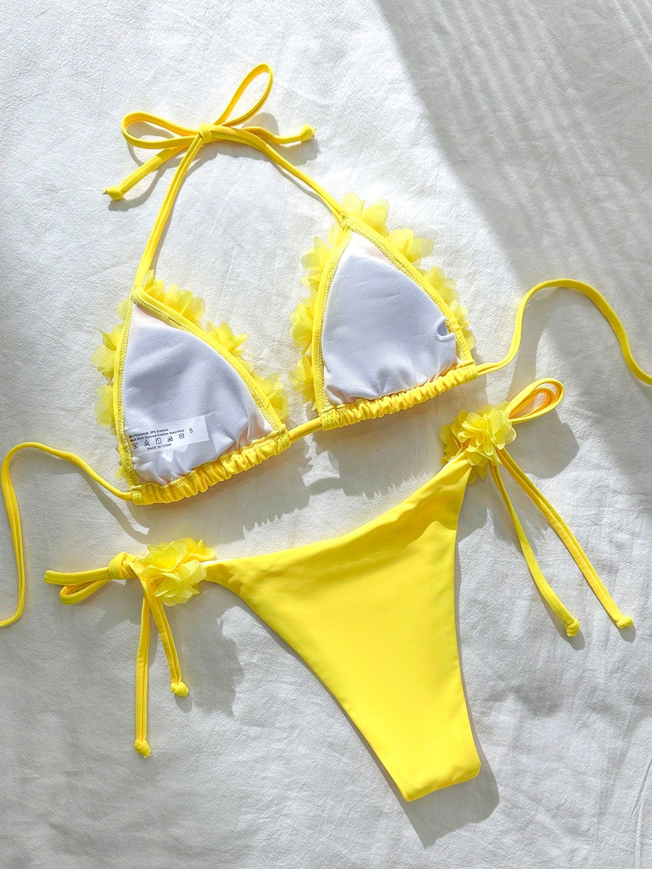 Swim Mod Solid Color Patch Halter Knotted Bikini Swimsuit For Summer Beach Vacat