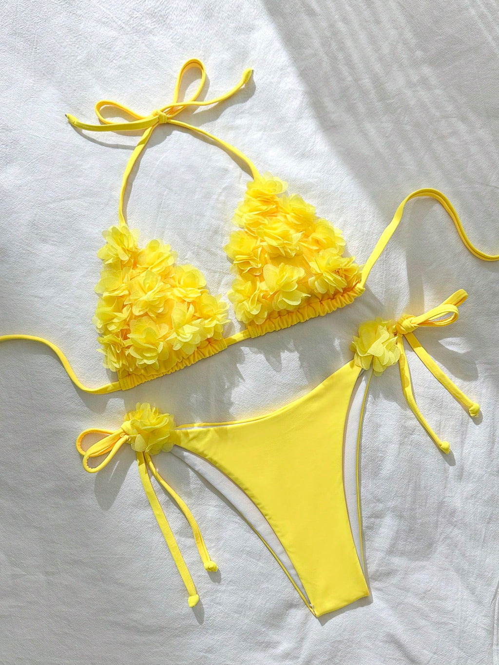 Swim Mod Solid Color Patch Halter Knotted Bikini Swimsuit For Summer Beach Vacat