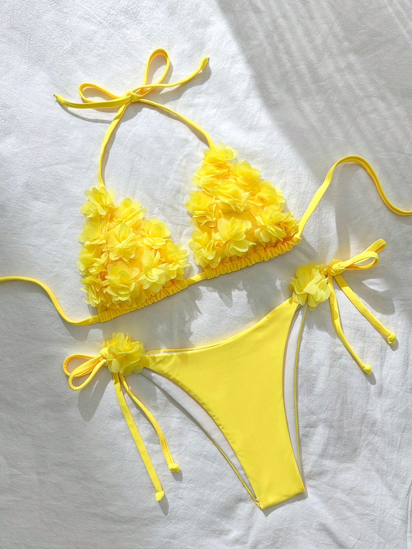 Swim Mod Solid Color Patch Halter Knotted Bikini Swimsuit For Summer Beach Vacat