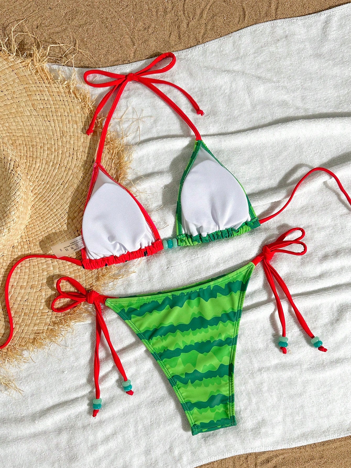 Swim Mod Women's Watermelon Print Halter Neck Tankini Bikini Set Set,