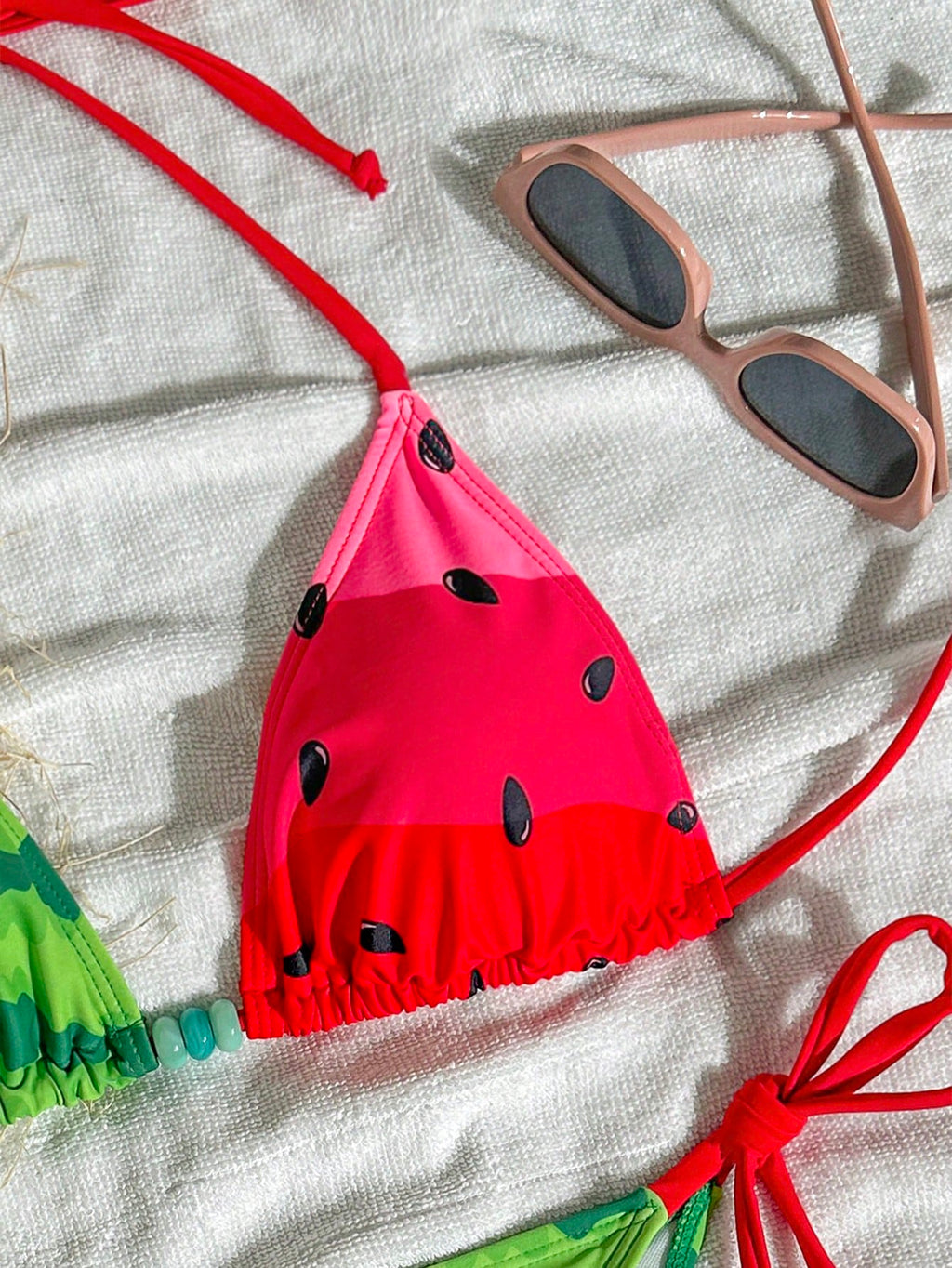 Swim Mod Women's Watermelon Print Halter Neck Tankini Bikini Set Set,