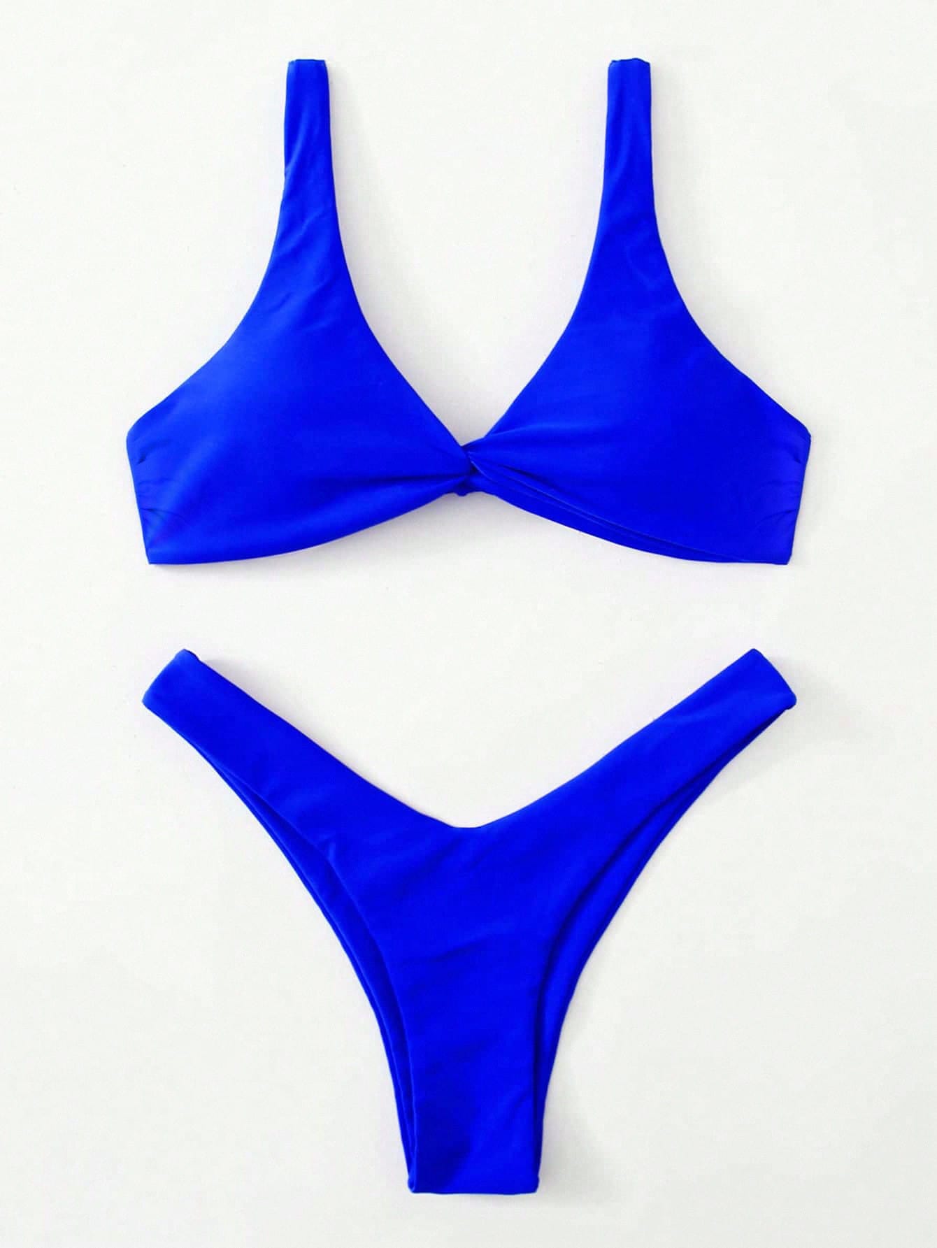 Swim Mod Fish Scales Print Knot Front Swim Top & Swim Bottom Bikini