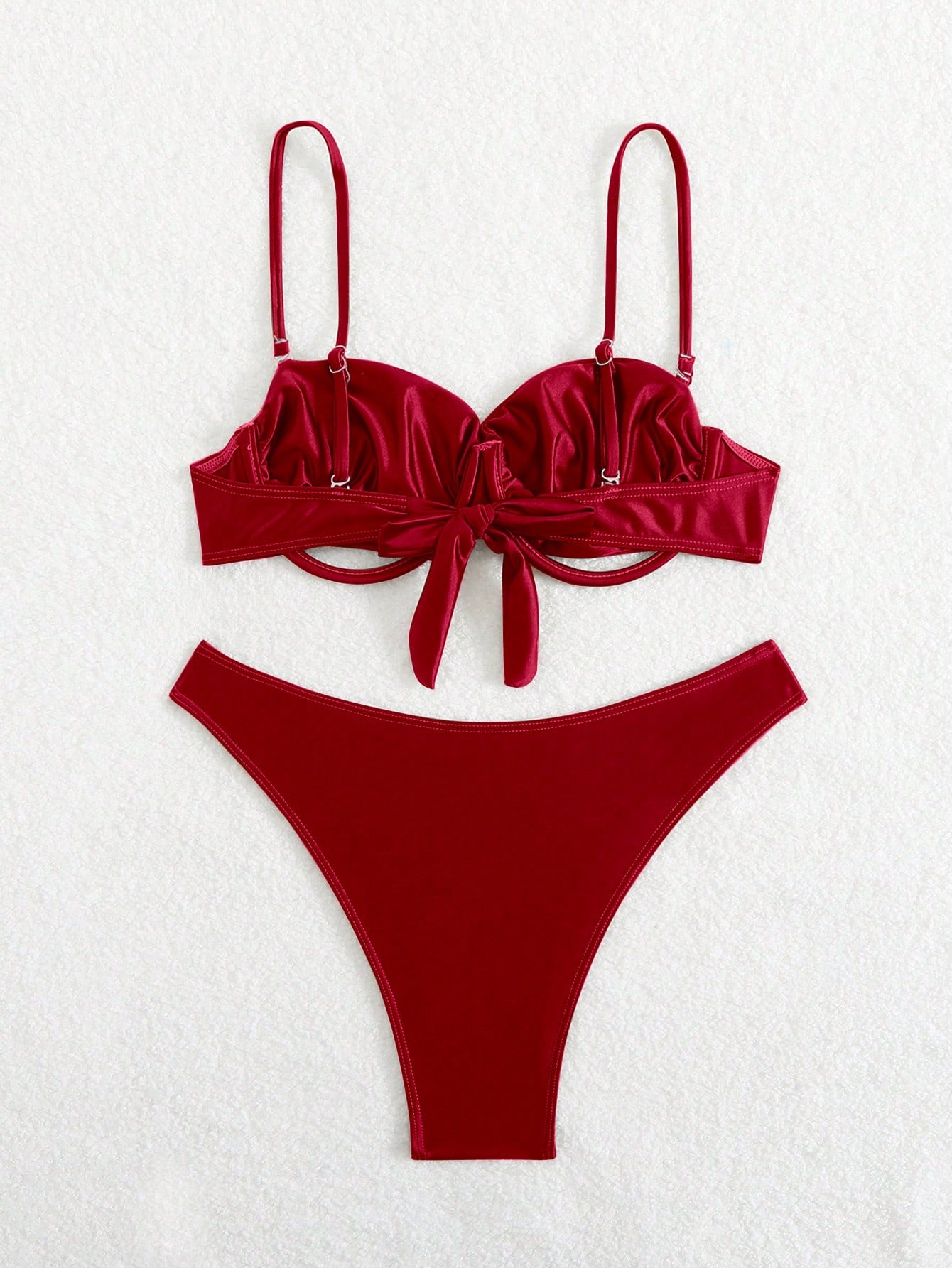 Swim SXY New Style Spaghetti Strap Hollow-Out Wire Decorated Backless Sexy Glossy Red Ladies Swimwear Set For - image 12