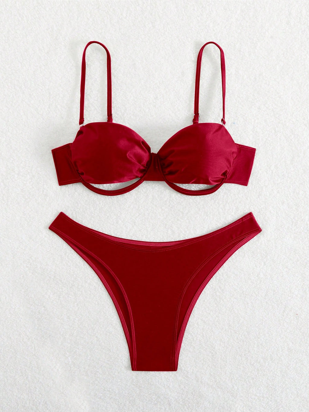 Swim SXY New Style Spaghetti Strap Hollow-Out Wire Decorated Backless Sexy Glossy Red Ladies Swimwear Set For - image 13