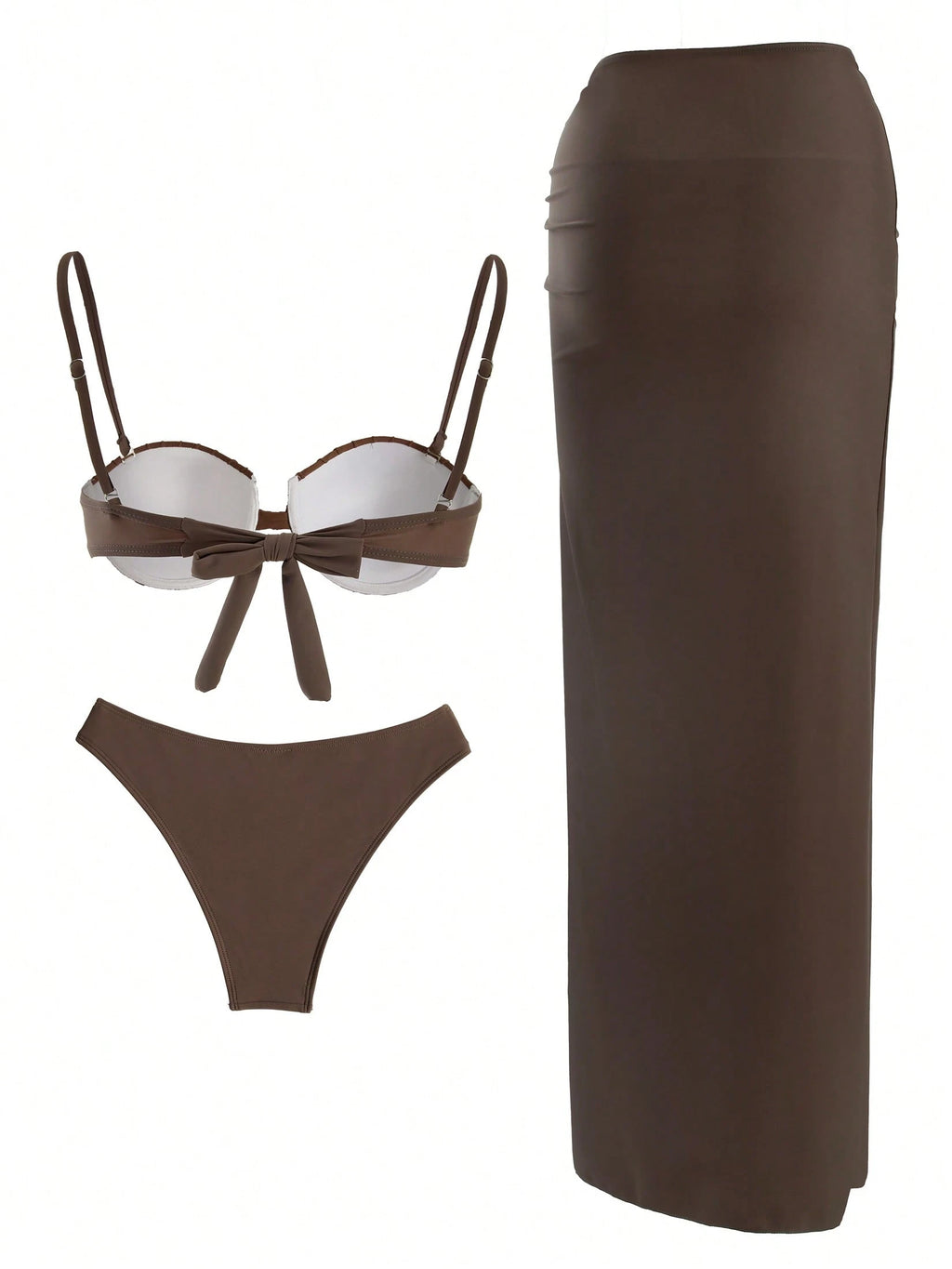 Sexy Shell Bikini 3 Pieces Set, Halter Bikini Top And High Slit Maxi