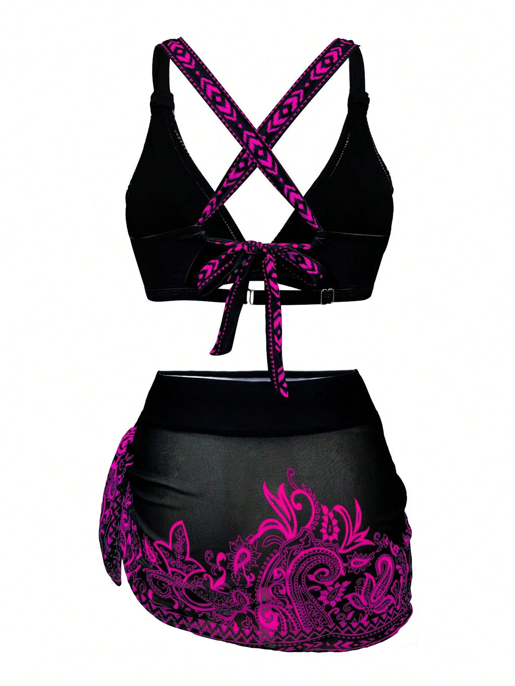 1 Set Women's 3-Piece Bikini Swimwear With Skirt, Sheer Wrap Skirt,