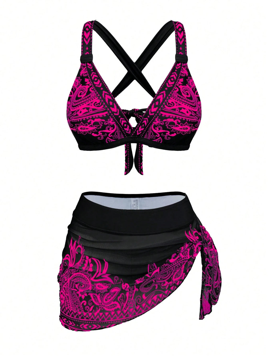 1 Set Women's 3-Piece Bikini Swimwear With Skirt, Sheer Wrap Skirt,
