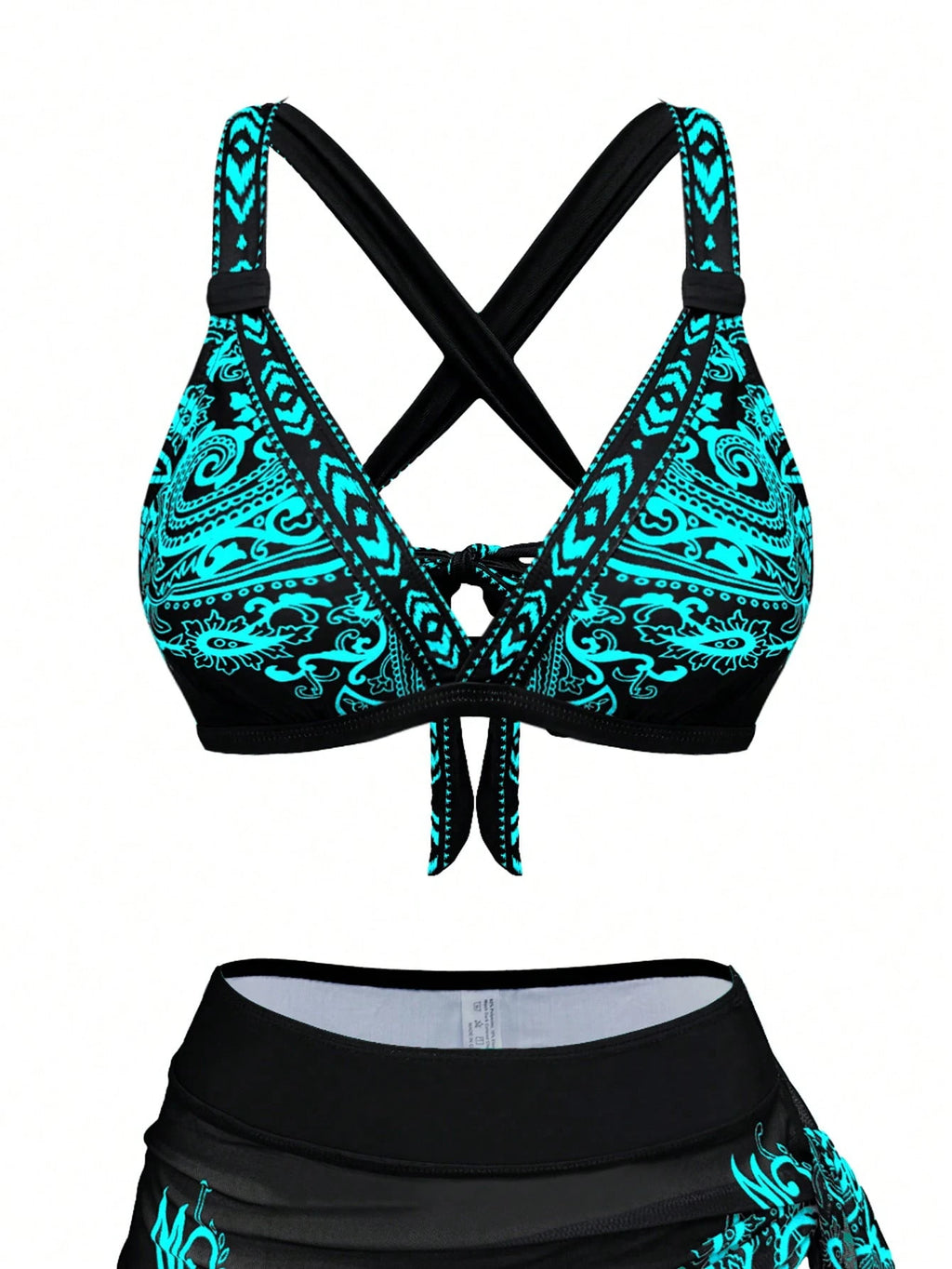 1 Set Women's 3-Piece Bikini Swimwear With Skirt, Sheer Wrap Skirt,