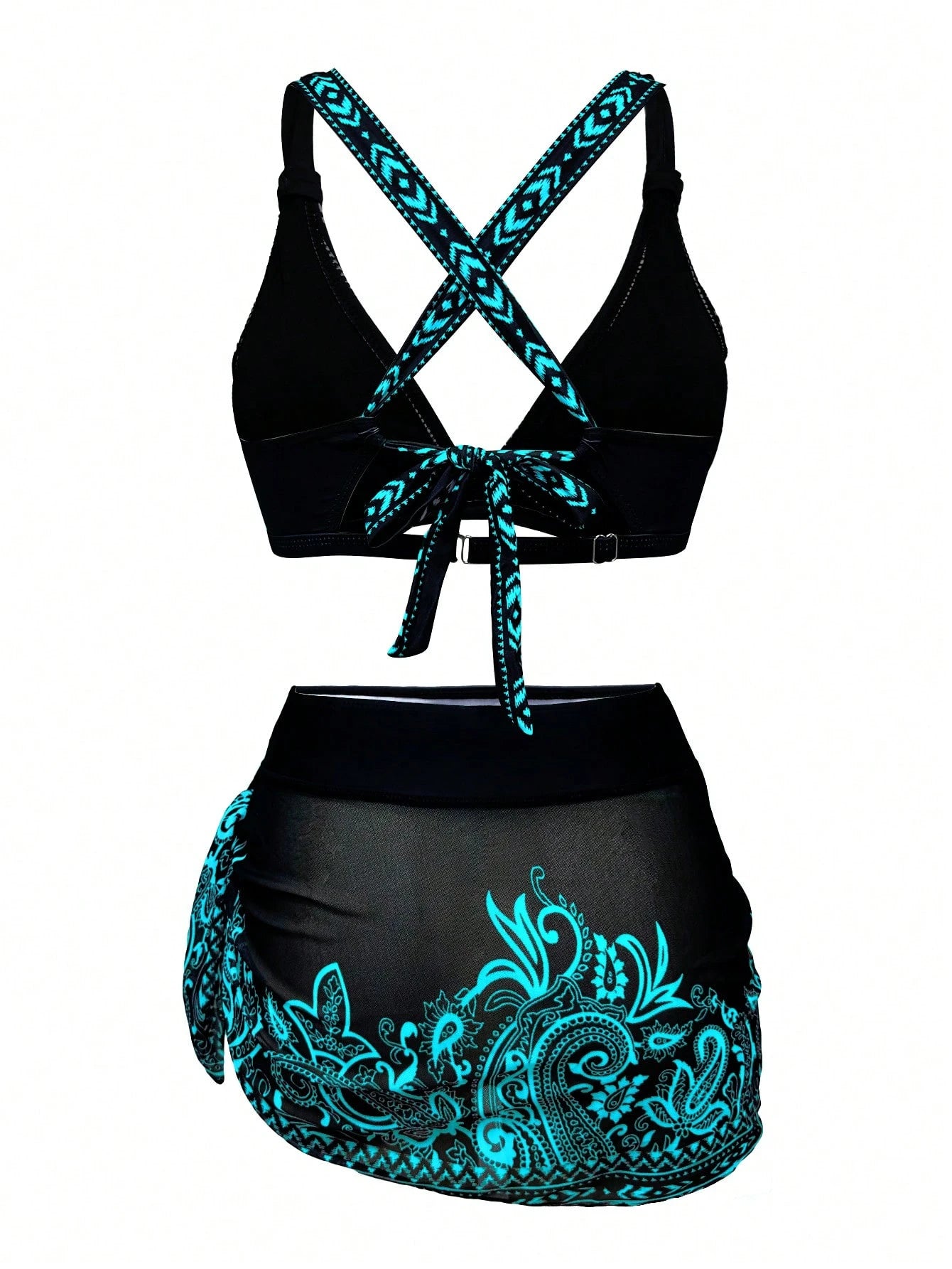 1 Set Women's 3-Piece Bikini Swimwear With Skirt, Sheer Wrap Skirt,