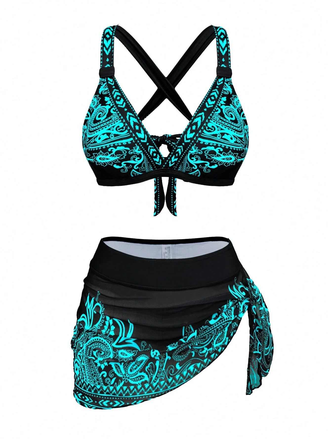 1 Set Women's 3-Piece Bikini Swimwear With Skirt, Sheer Wrap Skirt,