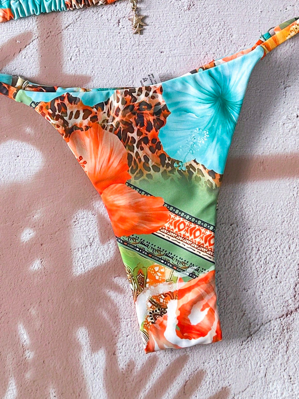 Elavelle Women's Halter Tie Back Zebra Stripe Thong Bikini Set Multicolor Fabric