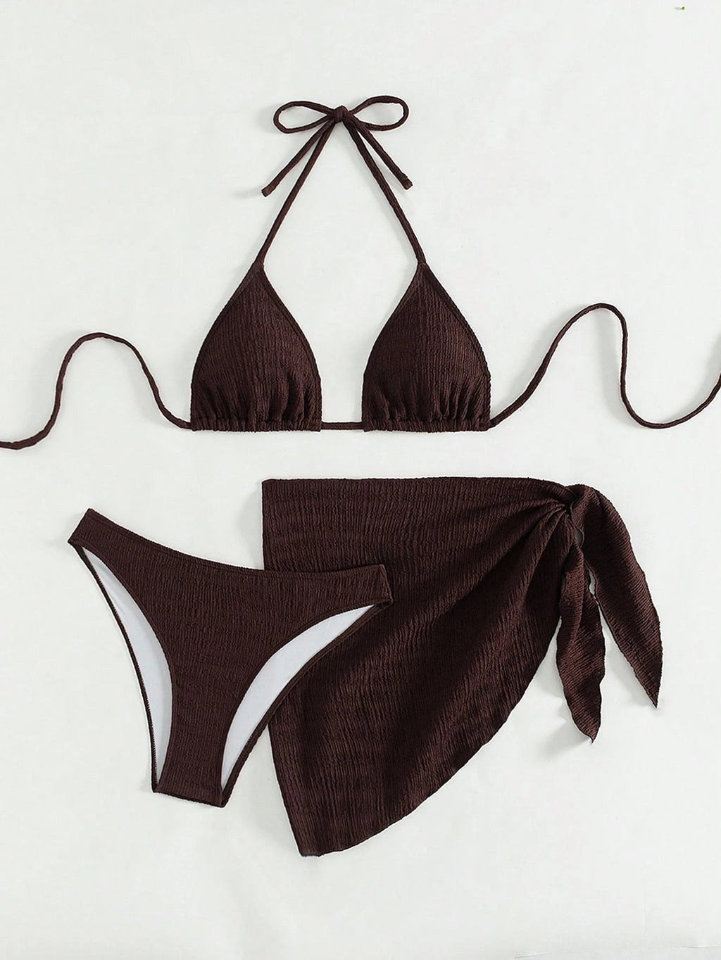 Swim Basics 3pcs/Set Women Solid Color Halter Neck Swimsuit, Triangle