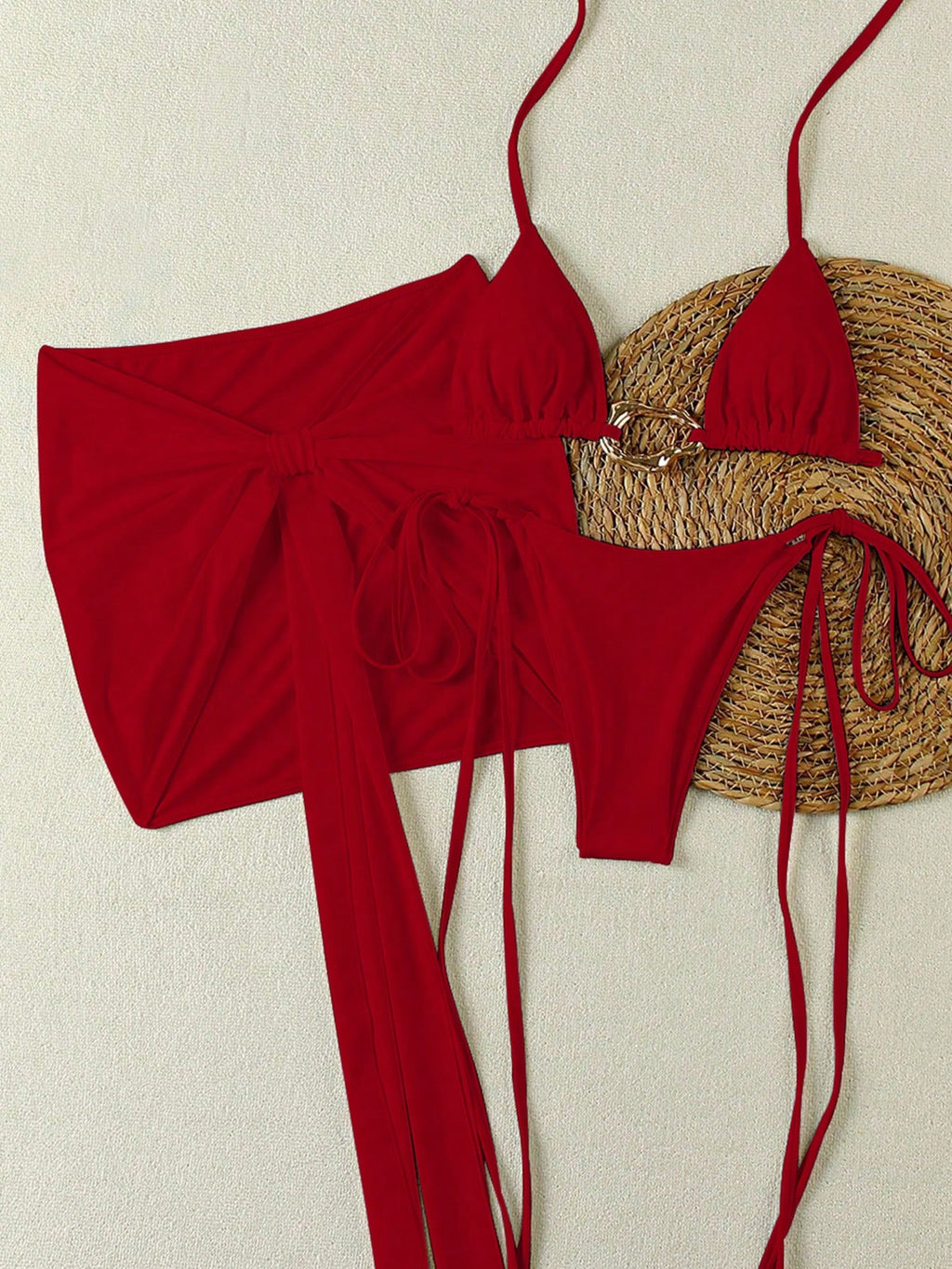 New Arrival Spring/Summer Sexy Elegant Casual Red Solid 3-Piece