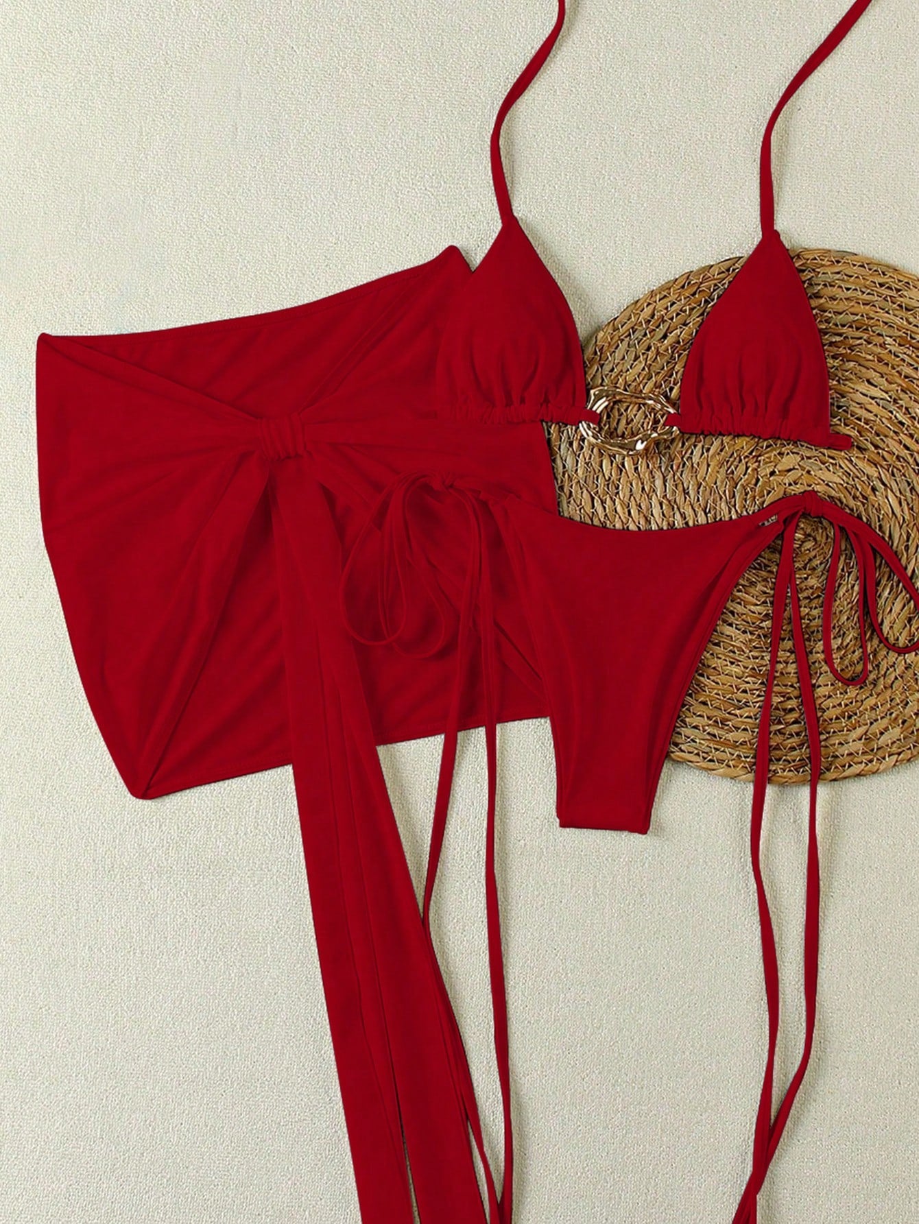 New Arrival Spring/Summer Sexy Elegant Casual Red Solid 3-Piece