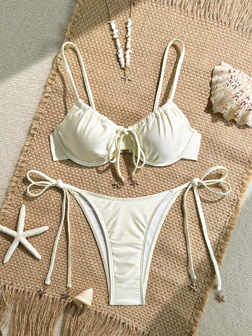 Swim Mod Spring/Summer Digital Print Underwire Push-Up Cami Top And Side Tie Swim Bottoms Women Cute Bikini