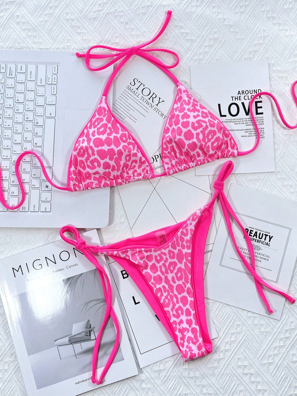 Swim SXY 2pcs/Set Printed Bikini Swimsuit (Random Print), Micro