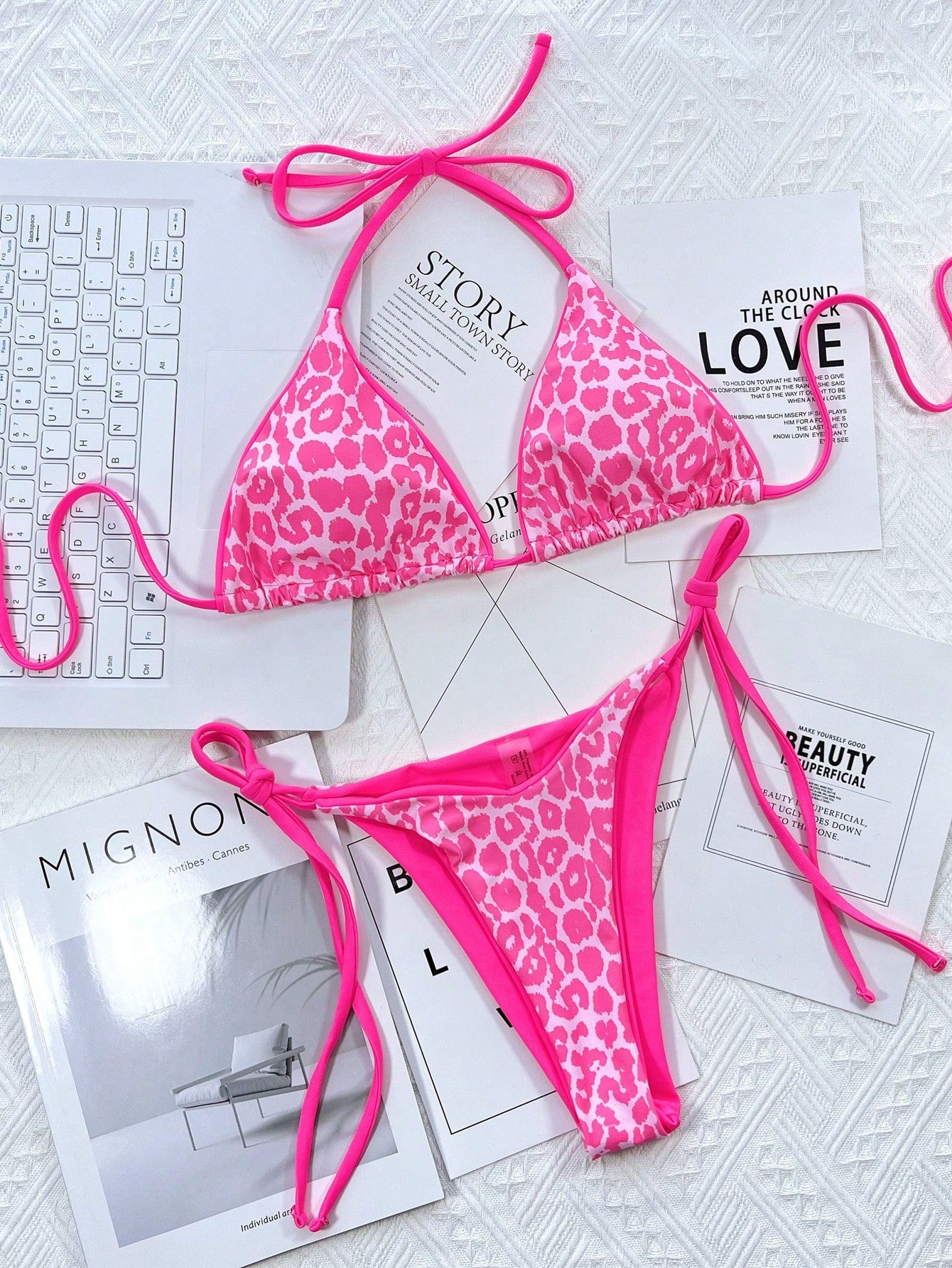 Swim SXY 2pcs/Set Printed Bikini Swimsuit (Random Print), Micro