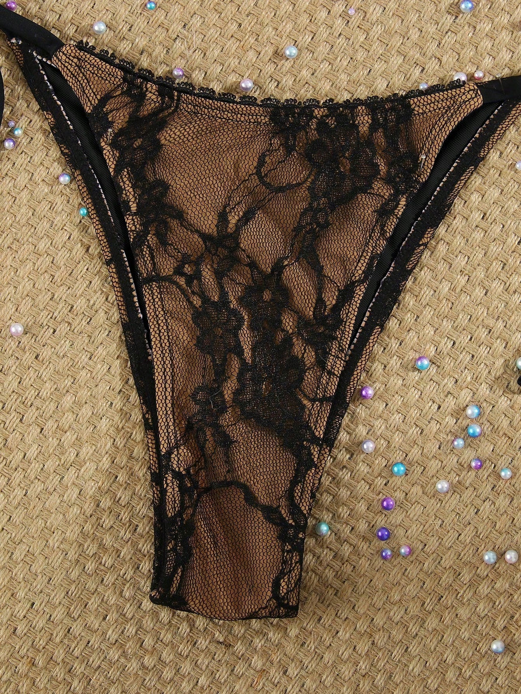 Women's Sexy Black Lace Beaded Halter Necklace, Casual Beach Vacation
