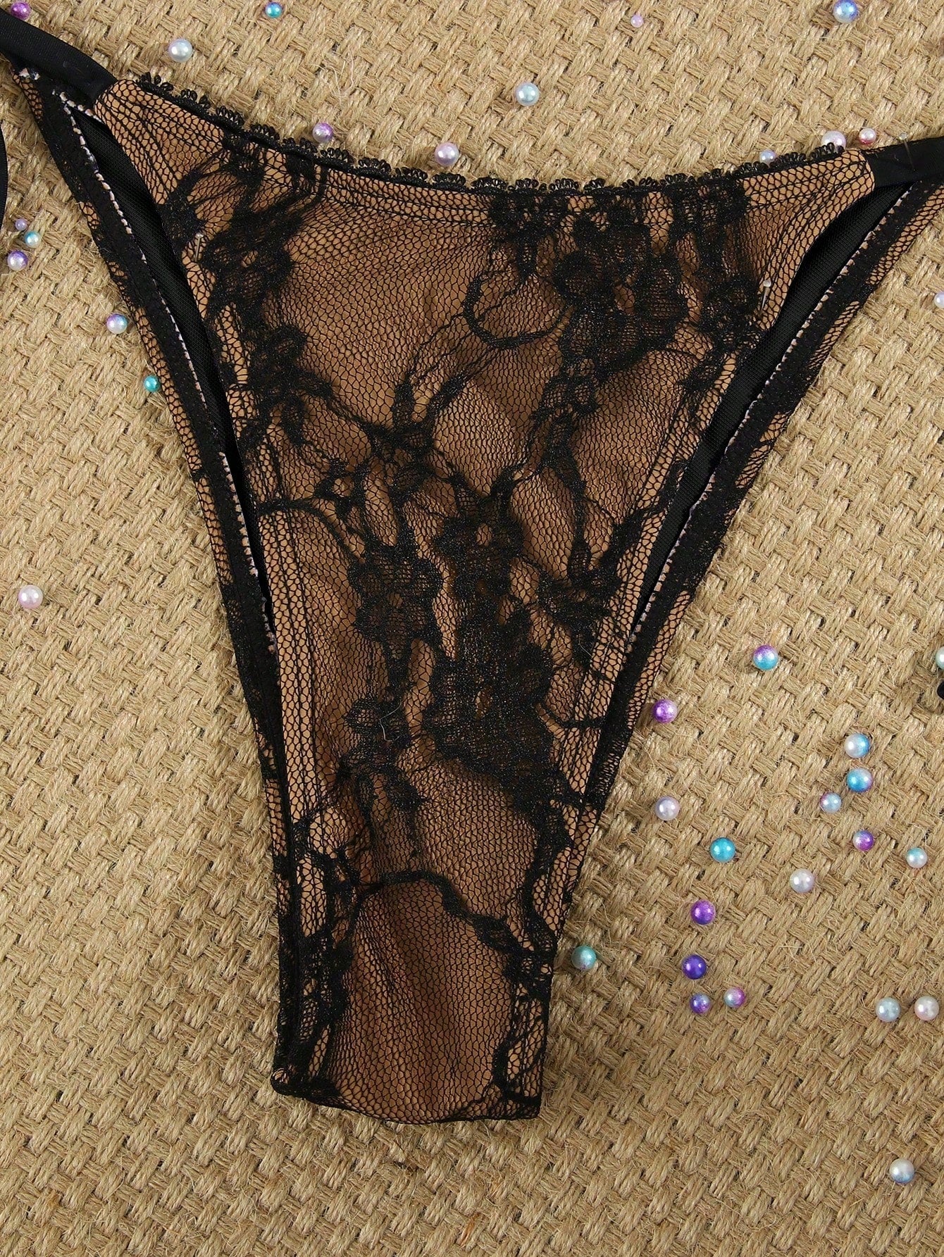 Women's Sexy Black Lace Beaded Halter Necklace, Casual Beach Vacation