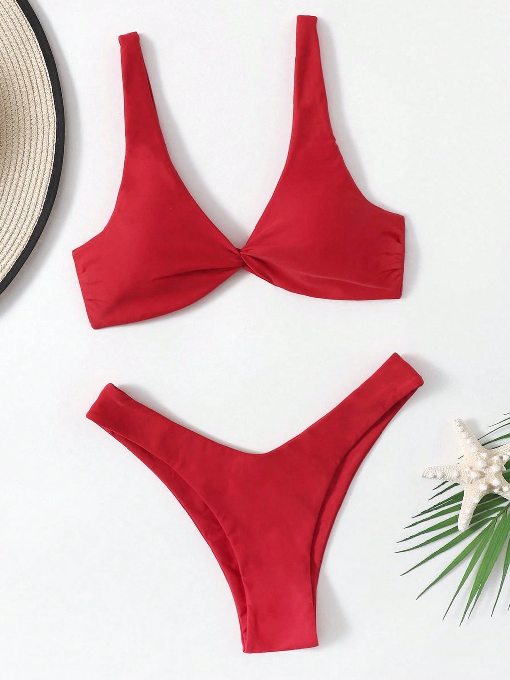 Swim Mod Fish Scales Print Knot Front Swim Top & Swim Bottom Bikini