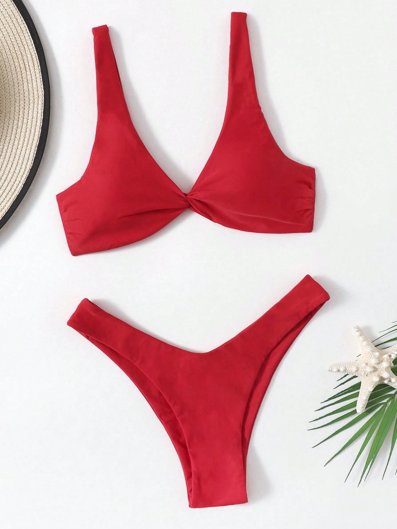Swim Mod Fish Scales Print Knot Front Swim Top & Swim Bottom Bikini
