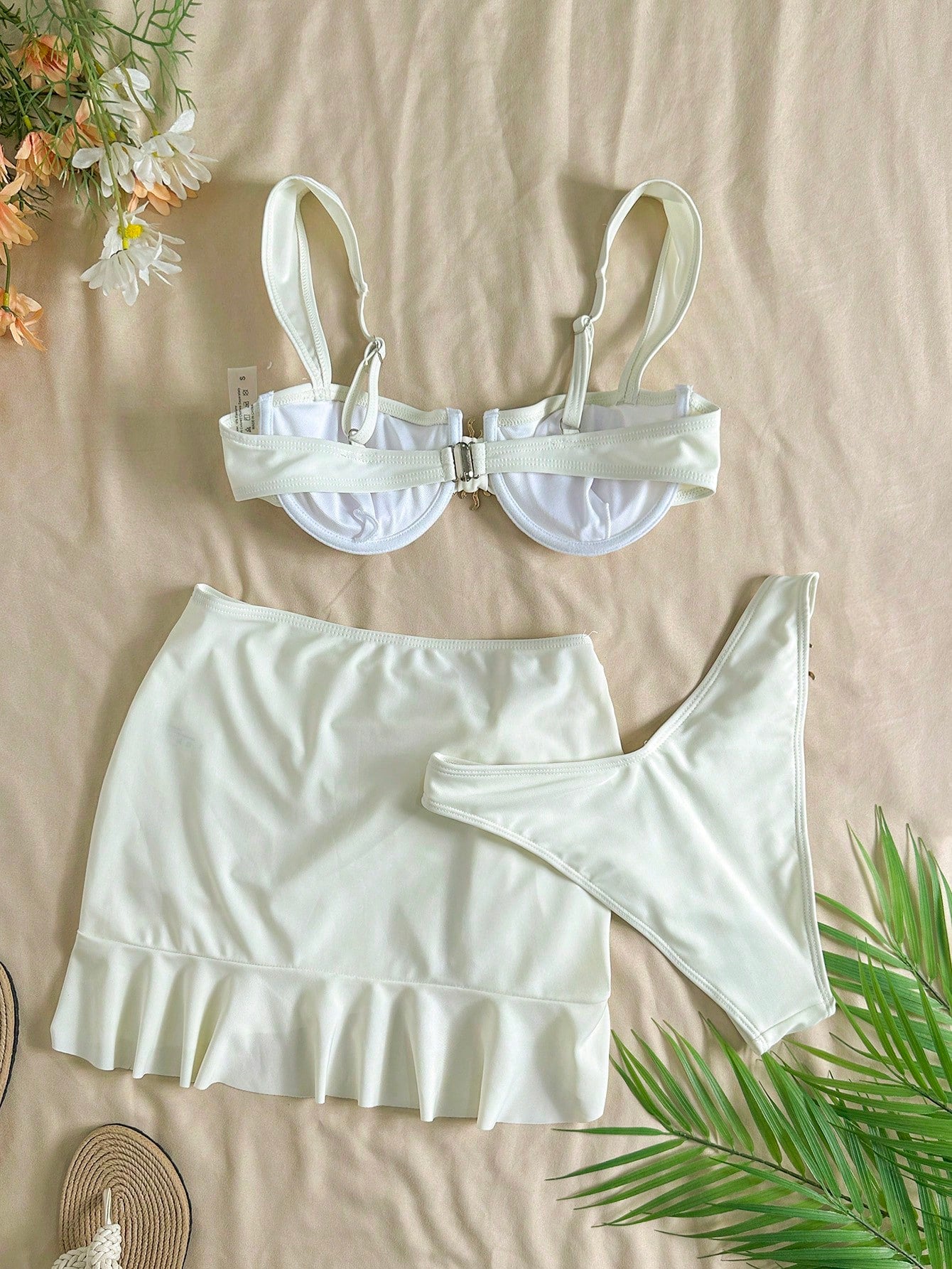 3 Pieces Solid Color Tankini Swimwear Set, Wide Strap Design With Underwire For Comfortable Support, - image 4