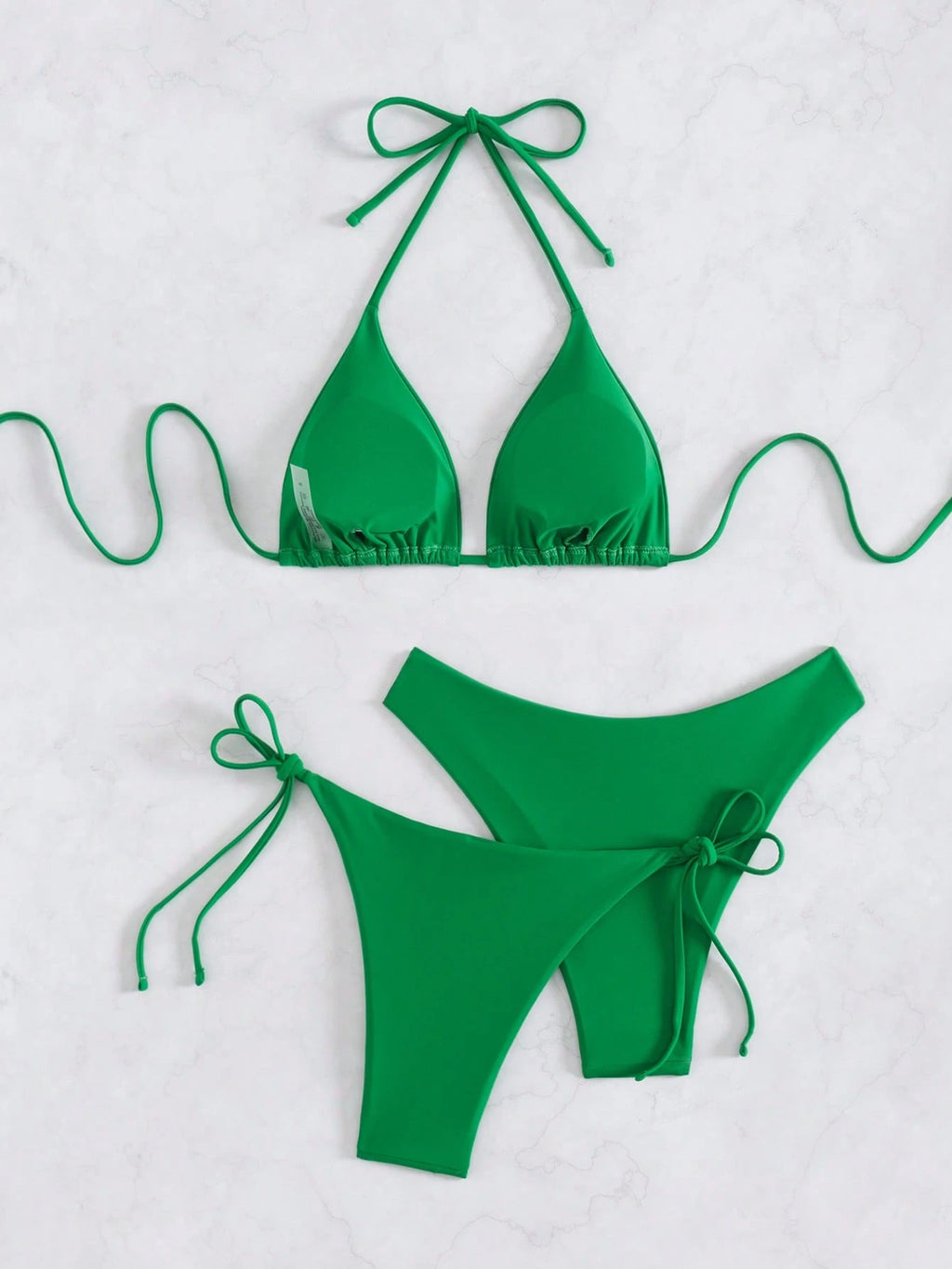 Swim Chiccia 3pcs/Set Women's Solid Ruffled Halter Bikini Set & Minimalist Swim Bottoms With Tie Waist Summer - image 2