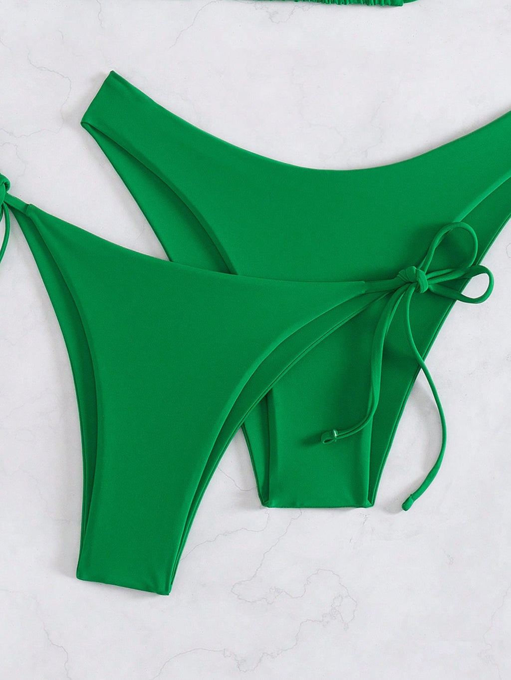 Swim Chiccia 3pcs/Set Women's Solid Ruffled Halter Bikini Set & Minimalist Swim Bottoms With Tie Waist Summer - image 4