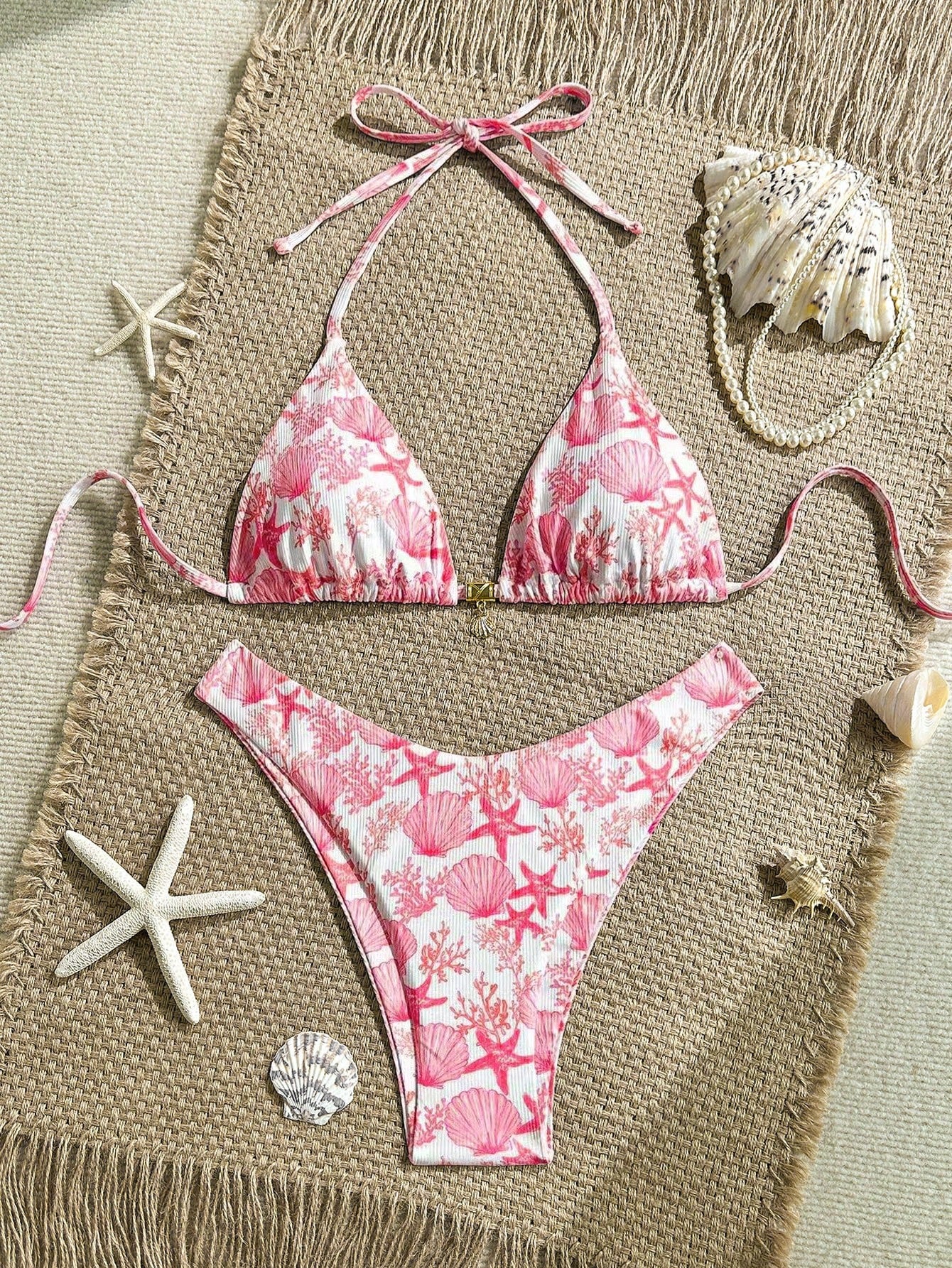 Swim Mod 2pcs/Set Summer Holiday Random Print Textured Shell