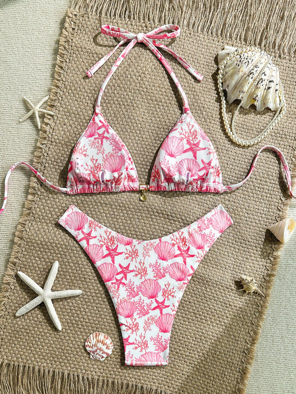 Swim Mod 2pcs/Set Summer Holiday Random Print Textured Shell
