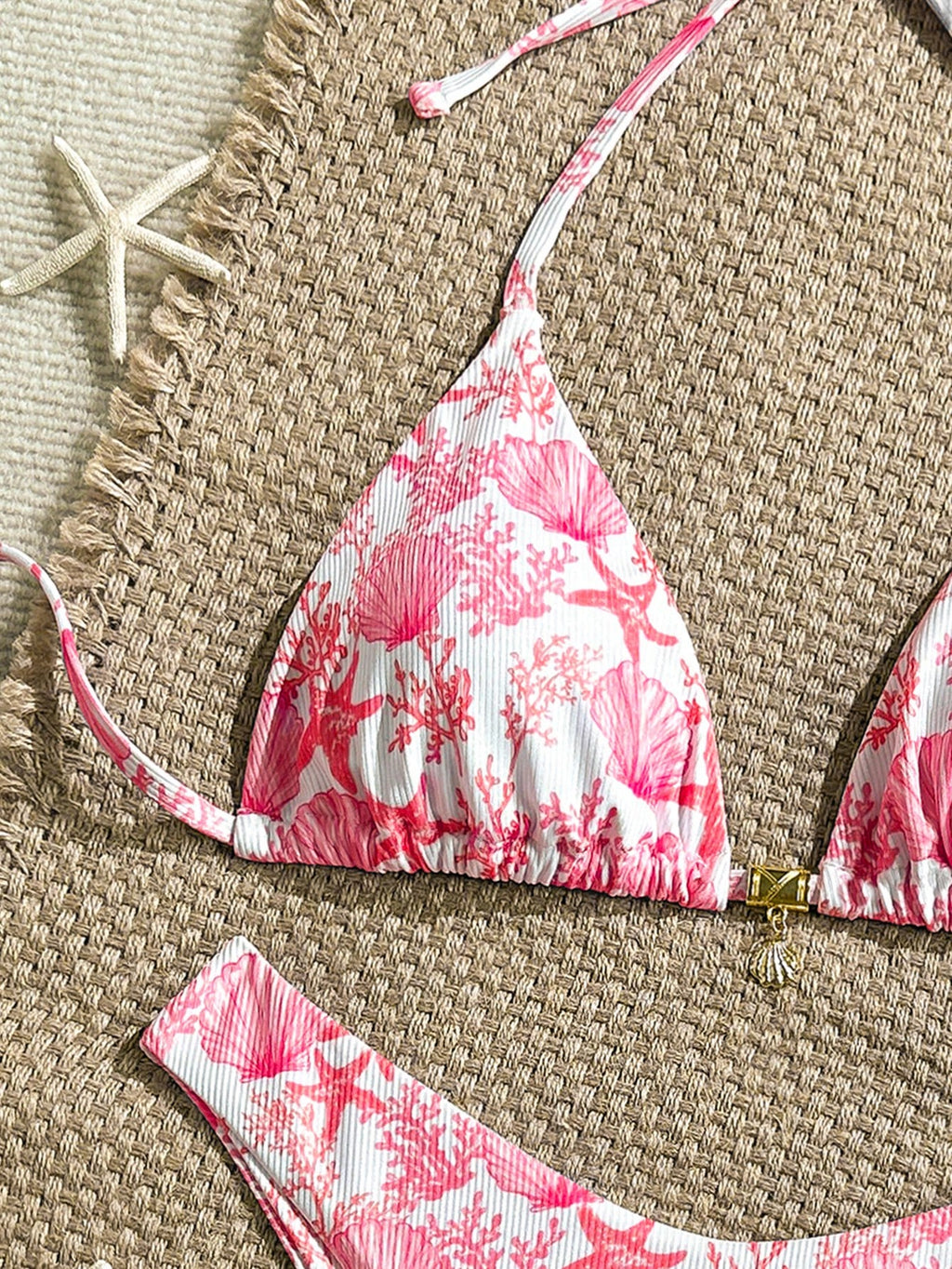 Swim Mod 2pcs/Set Summer Holiday Random Print Textured Shell