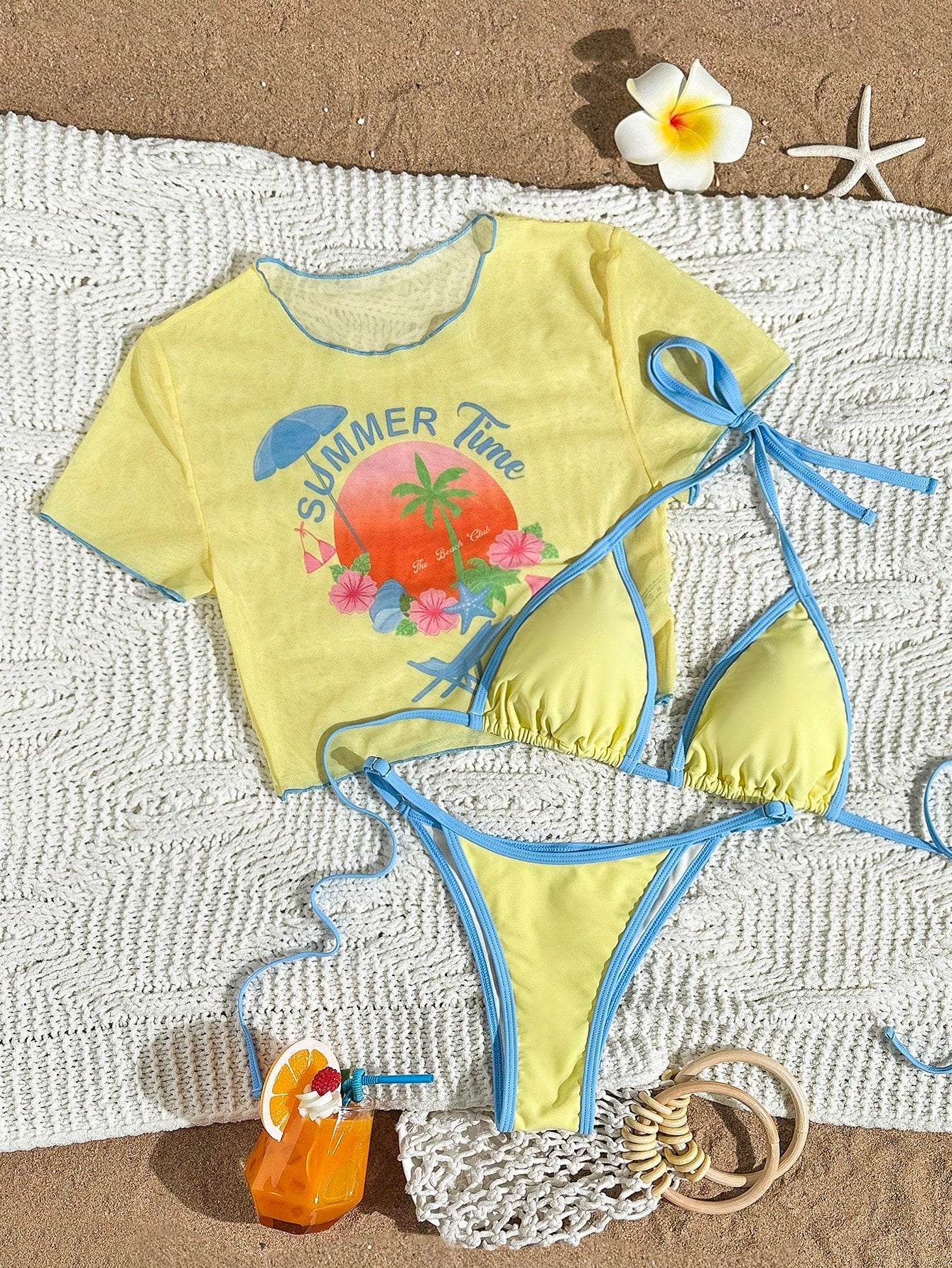 Swim Vcay 2026 New Women's Printed Triangle Bikini Top With Mesh
