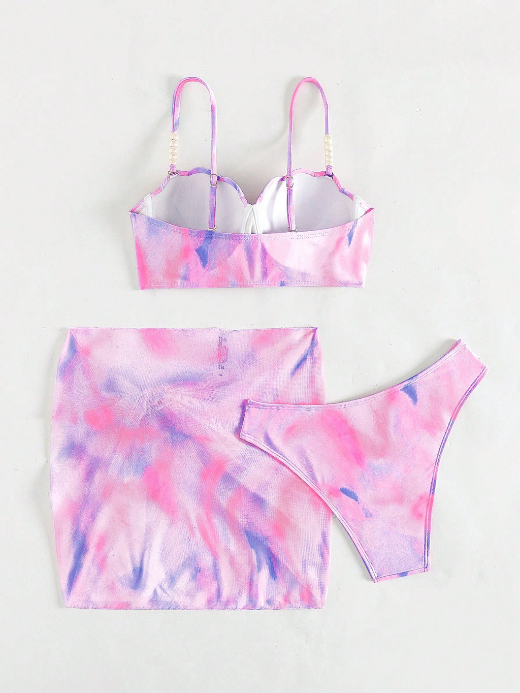 Swim Vcay Summer Beach Tie Dye Push Up Bikini Set With Beach Skirt