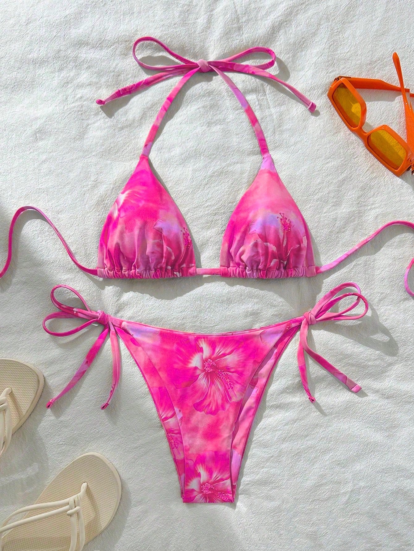 Swim Vcay Women's Random Print Halter Neck Tied Bikini Set, Summer