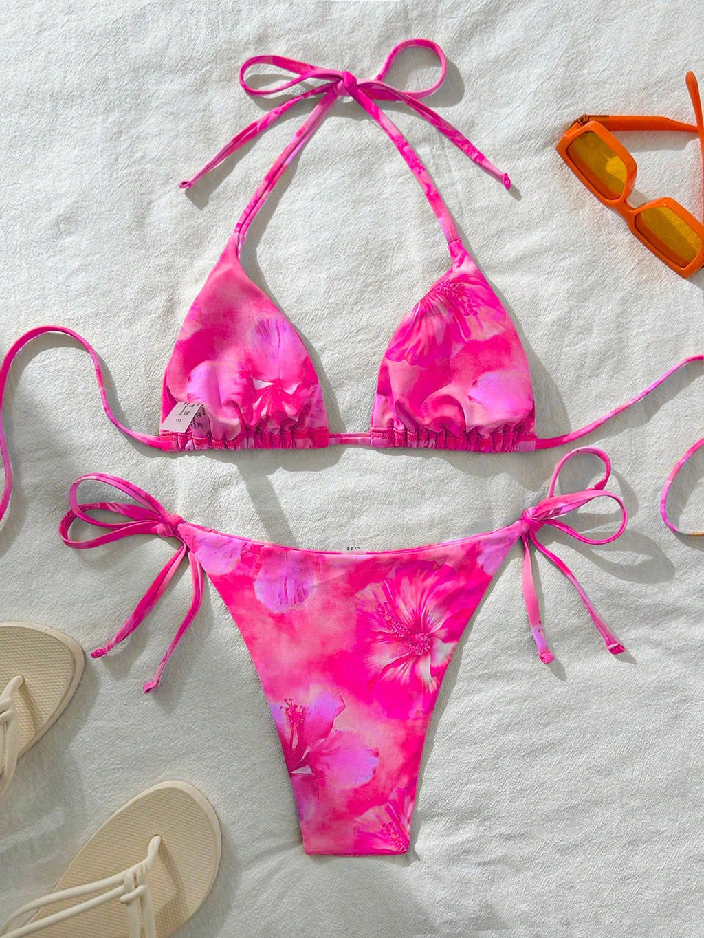 Swim Vcay Women's Random Print Halter Neck Tied Bikini Set, Summer