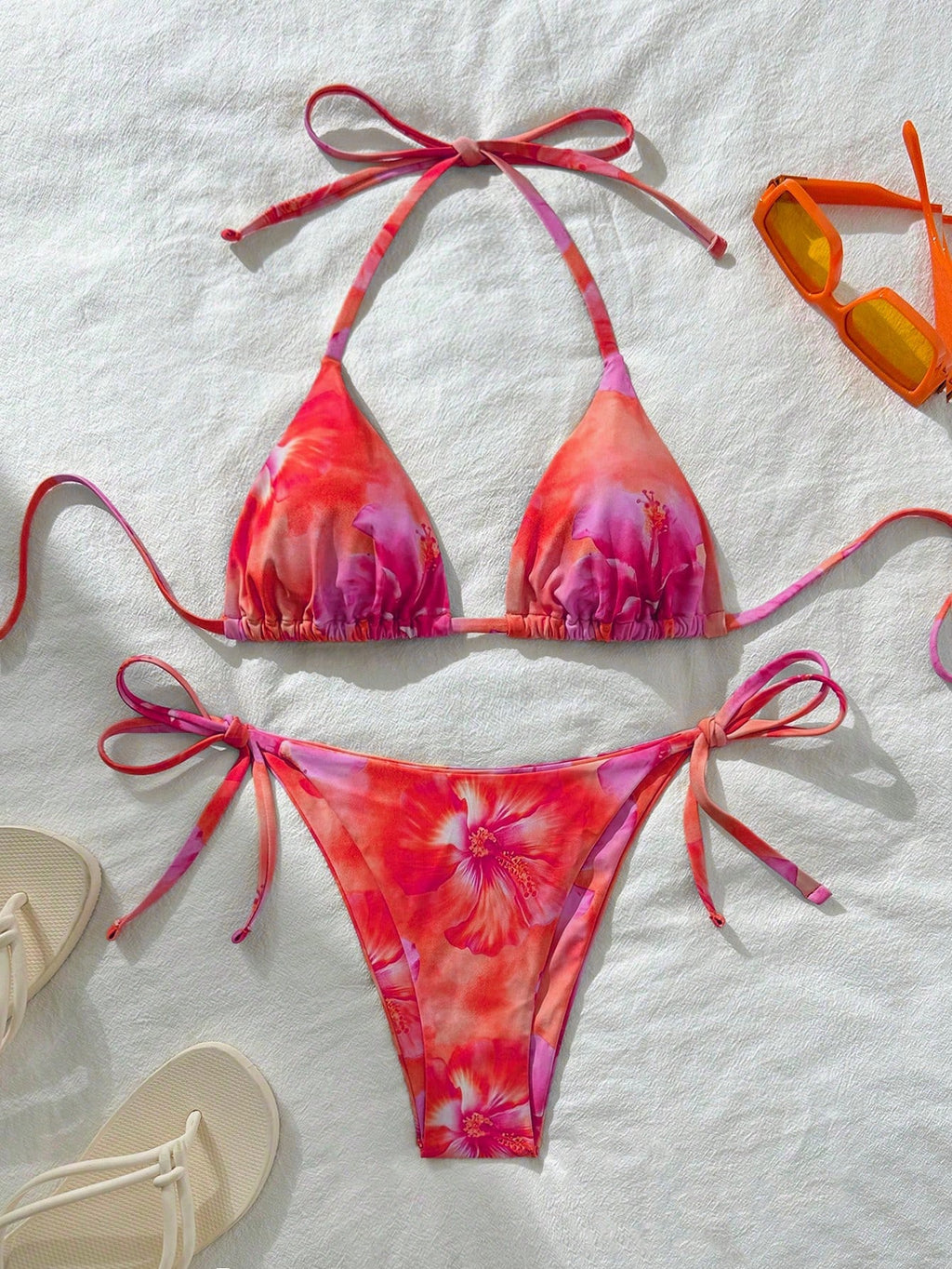 Swim Vcay Women's Random Print Halter Neck Tied Bikini Set, Summer