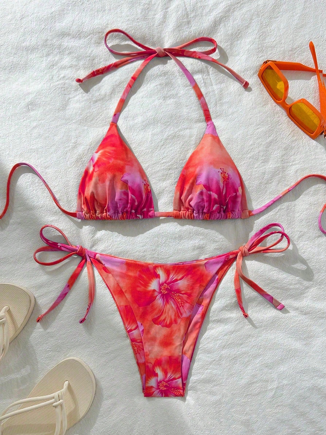 Swim Vcay Women's Random Print Halter Neck Tied Bikini Set, Summer