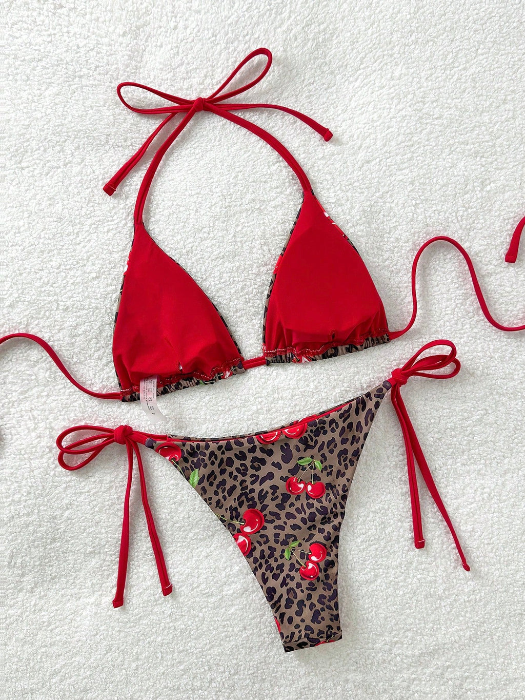 Soleia 2pcs/Set Women's Vacation Cow Print Contrasting Magenta