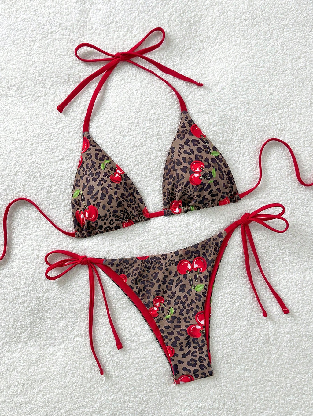 Soleia 2pcs/Set Women's Vacation Cow Print Contrasting Magenta