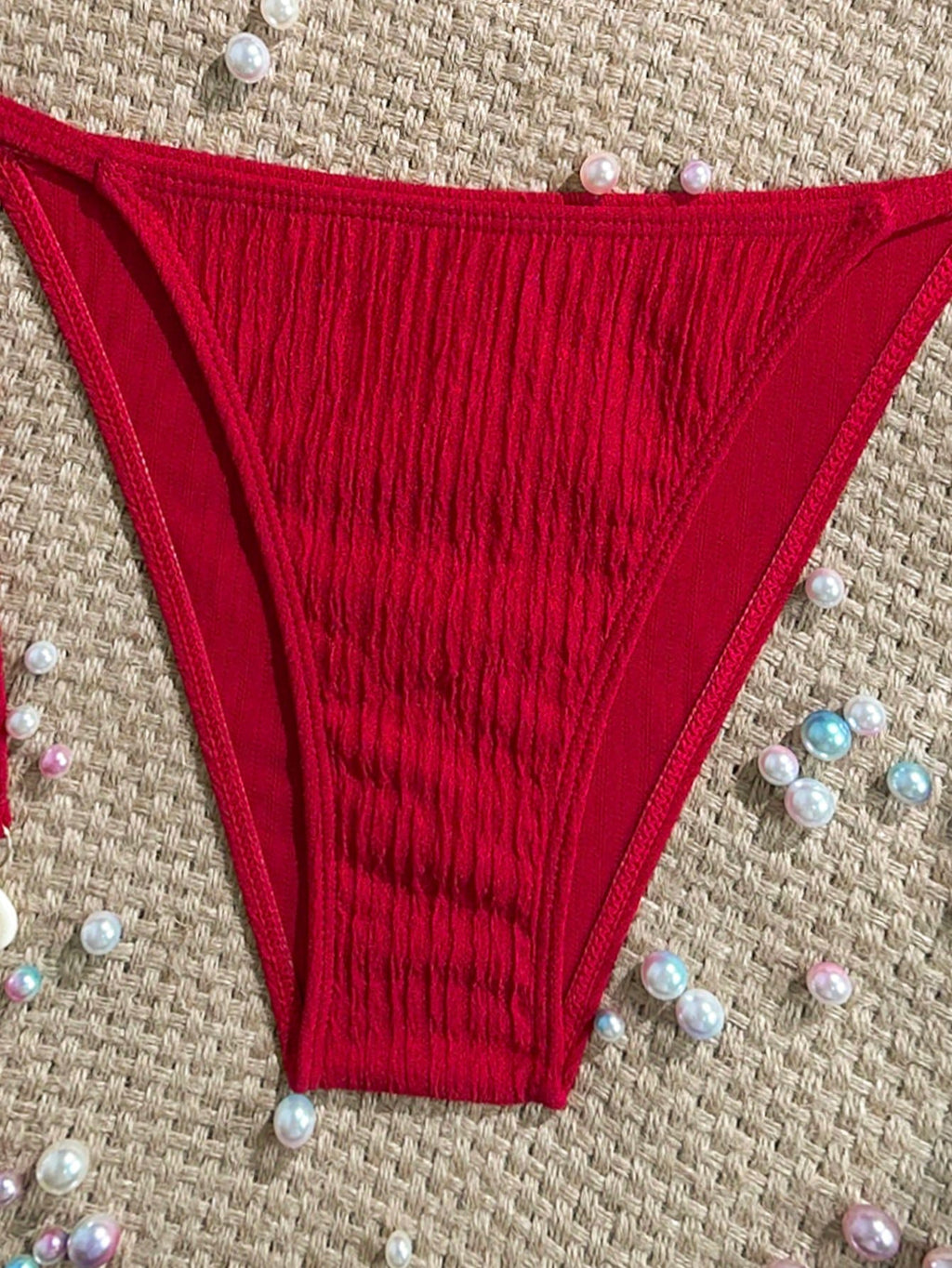 Swim Mod Summer Beach Textured Halter Neck Tie Two-Piece Bikini Set