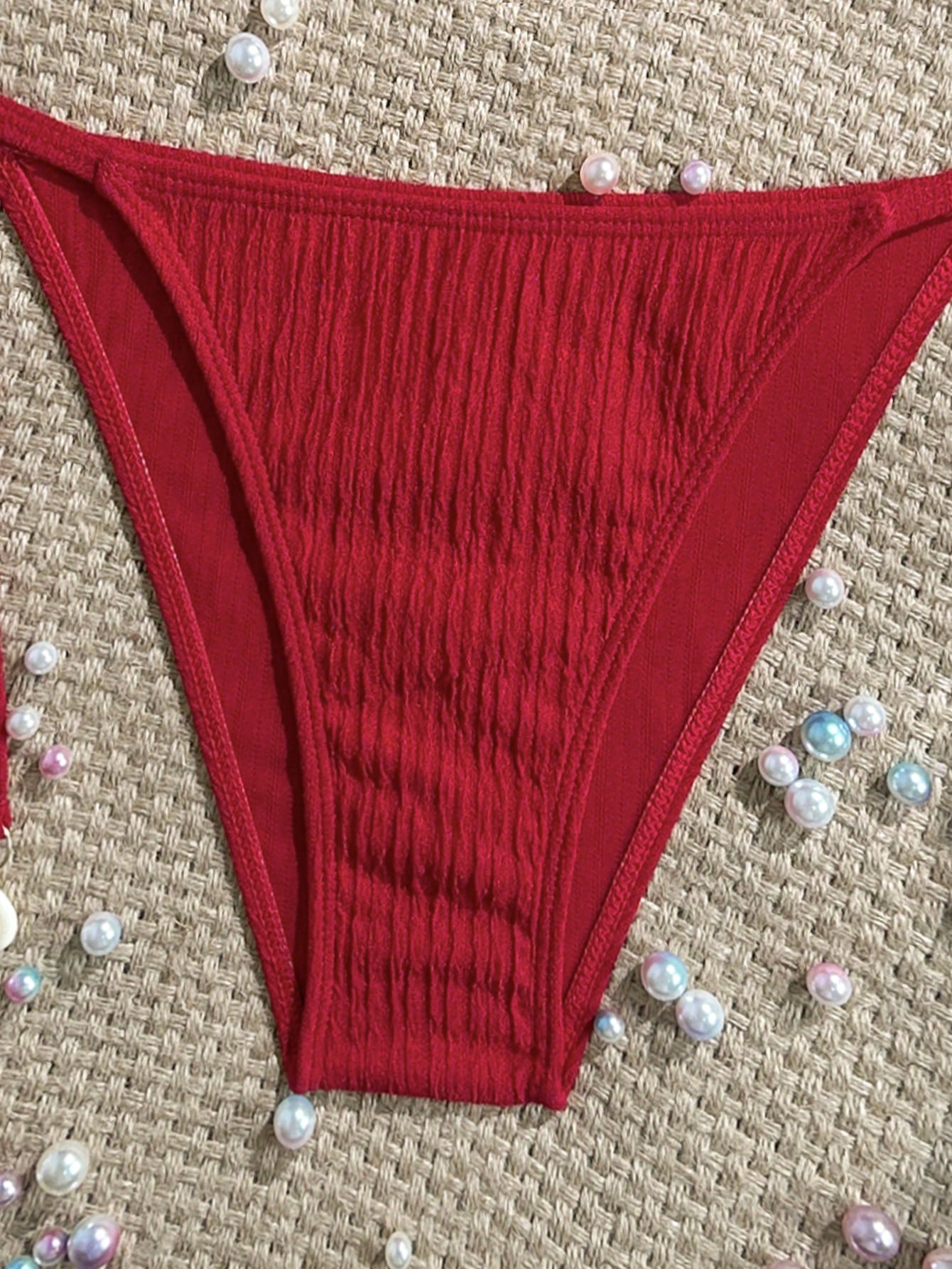 Swim Mod Summer Beach Textured Halter Neck Tie Two-Piece Bikini Set