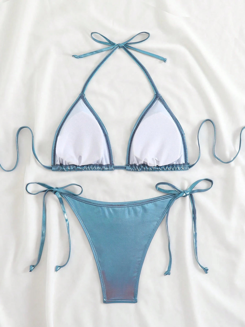 Swim Basics Women's Solid Color Metal-Accented Halter Tie Sexy Bikini Set, Summe