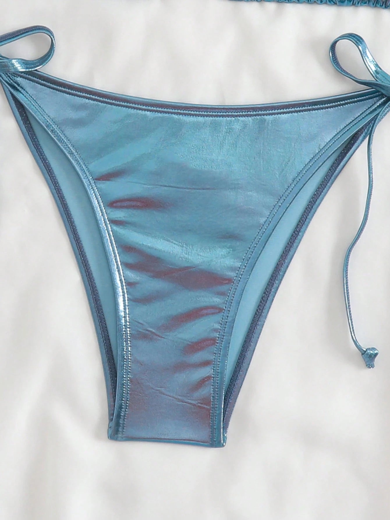 Swim Vcay Summer Beach Metallic Halter Triangle Tie Side Bikini Set
