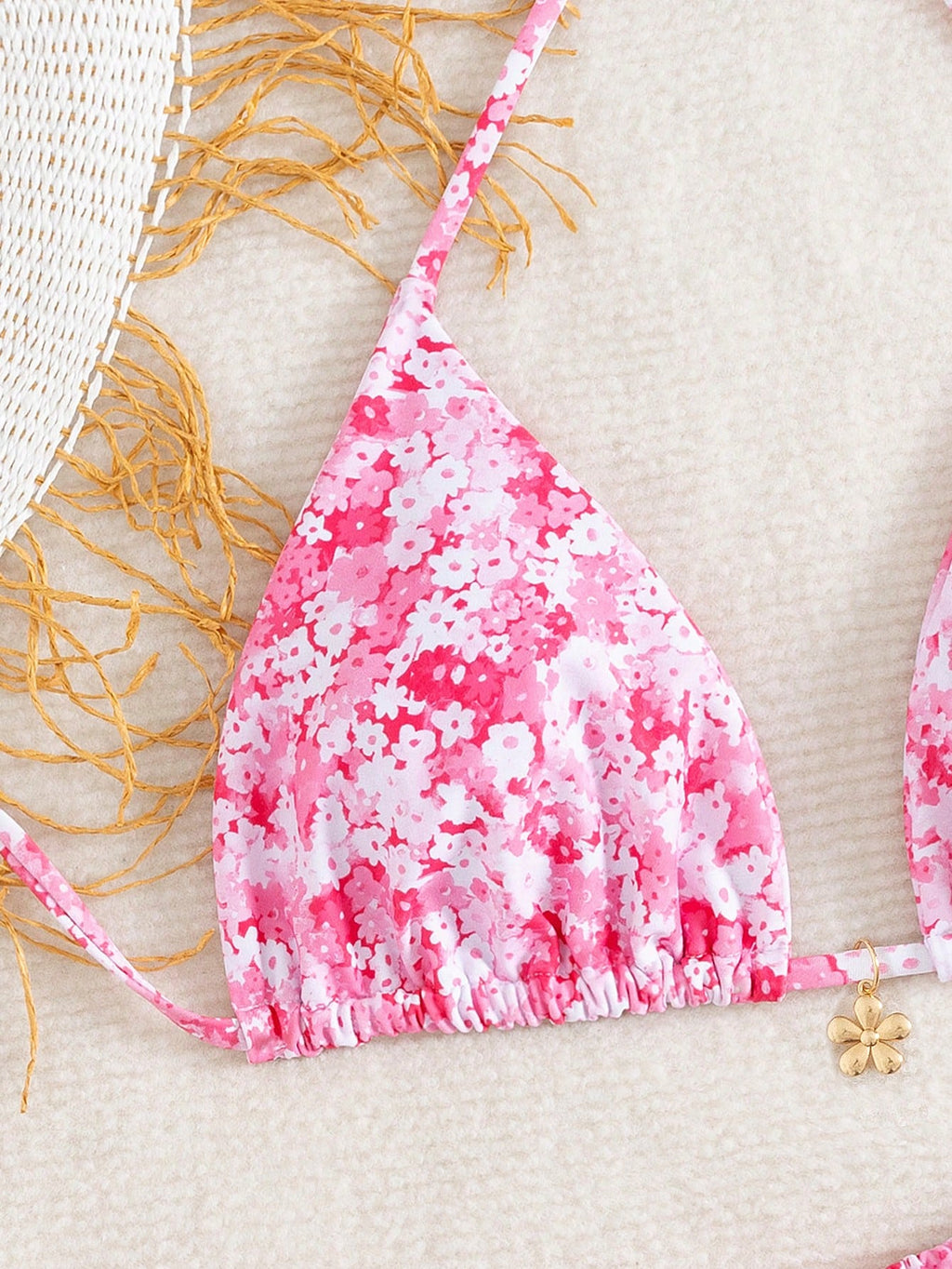 Women's Summer Halter Tie Strap Red And White Striped Sexy Bikini Swimwear Set,