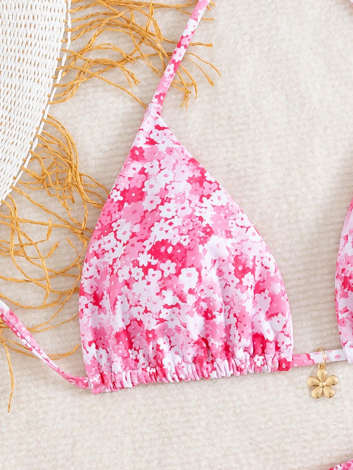 Women's Ditsy Floral Halter Tie Bow Bikini Set, Sexy Swimwear For