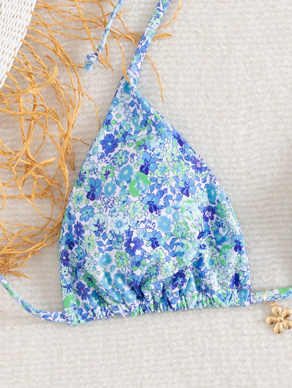 Women's Ditsy Floral Halter Tie Bow Bikini Set, Sexy Swimwear For