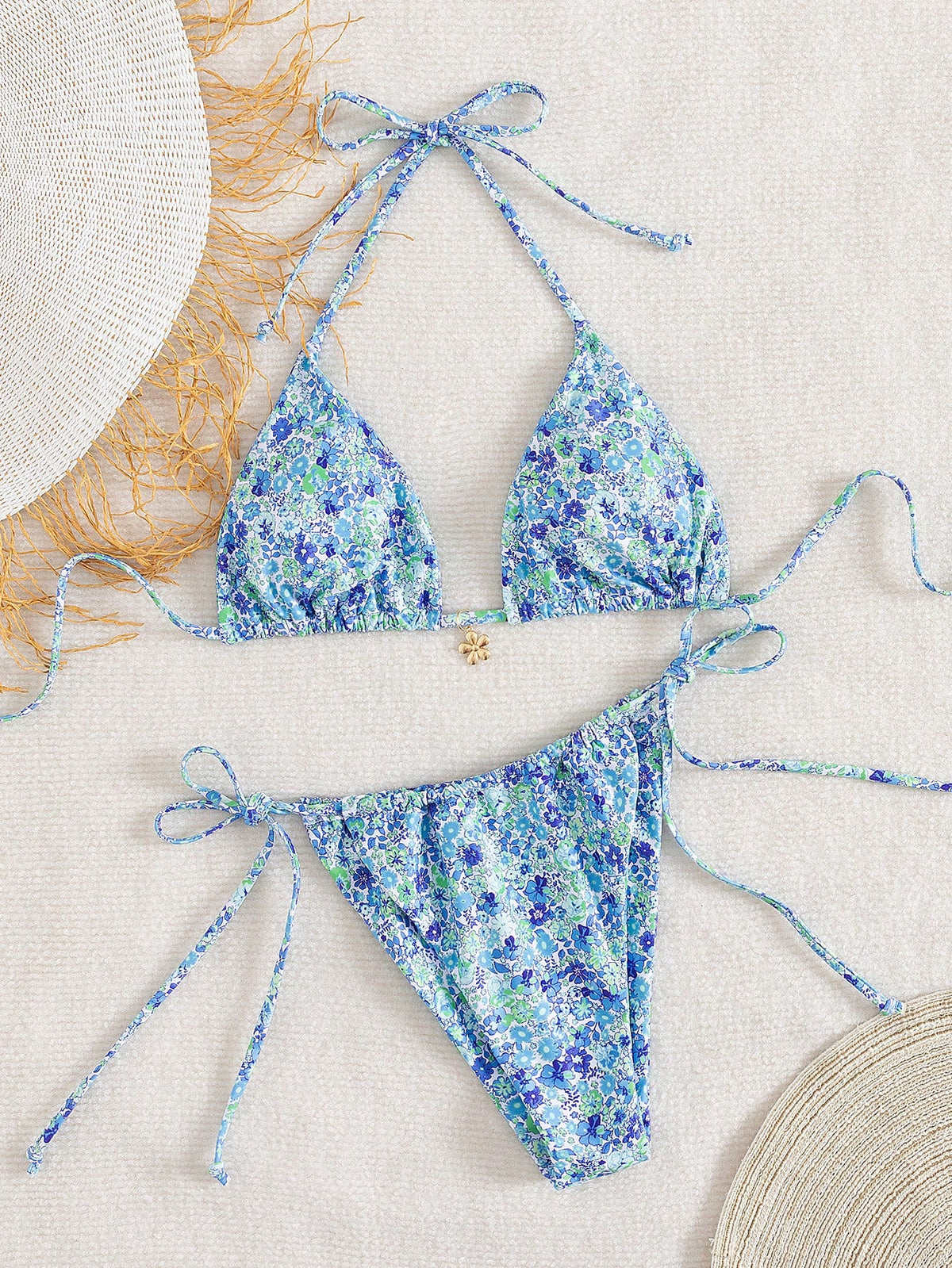 Women's Ditsy Floral Halter Tie Bow Bikini Set, Sexy Swimwear For Beach Vacation, Fashionable And Comfortable - image 18